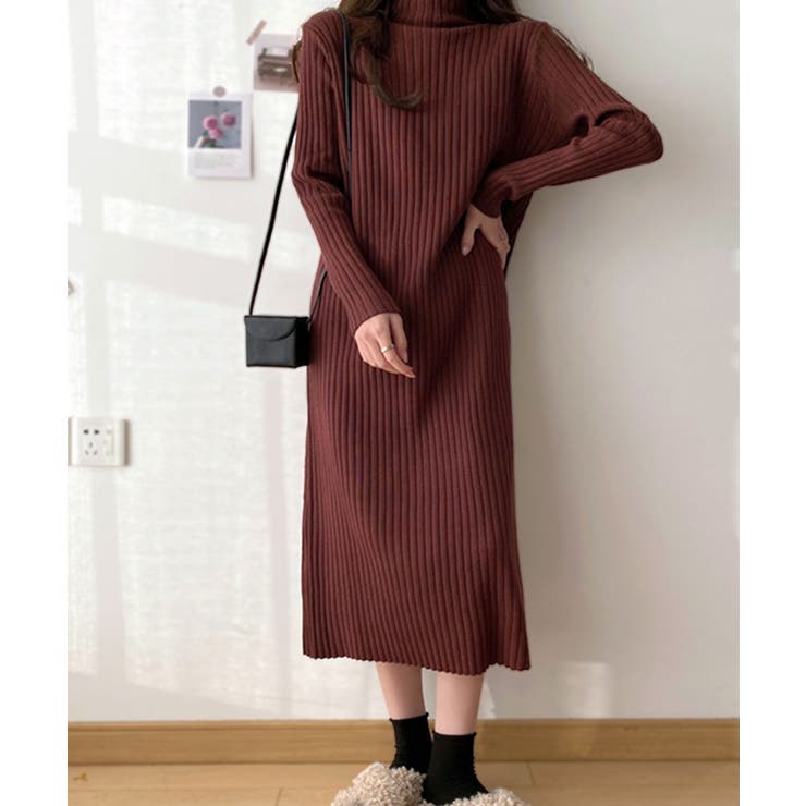 ハイネックリブニットワンピース リブ編み  ロングワンピース[品番：NETW0000925]｜Riff（リフ）のレディースファッション通販｜SHOPLIST（ショップリスト）