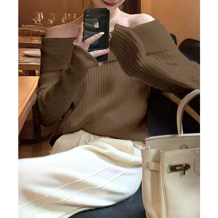 ブラウン | オフショルニットトップス オフショルダー オフタートル | Riff