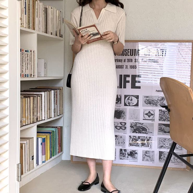 ポロシャツ風が新鮮 襟付きリブワンピース リブ編み | Riff | 詳細画像5 