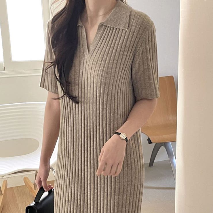 ポロシャツ風が新鮮 襟付きリブワンピース リブ編み | Riff | 詳細画像7 