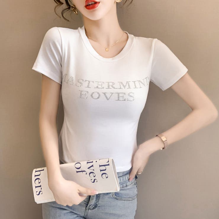 羽ラインストーンTシャツ ショート丈 チビT[品番：NETW0001238