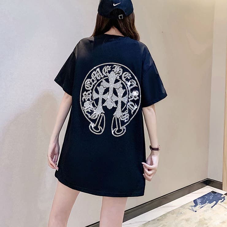 トリプルクロスラインストーンTシャツ ロンT クルーネック[品番