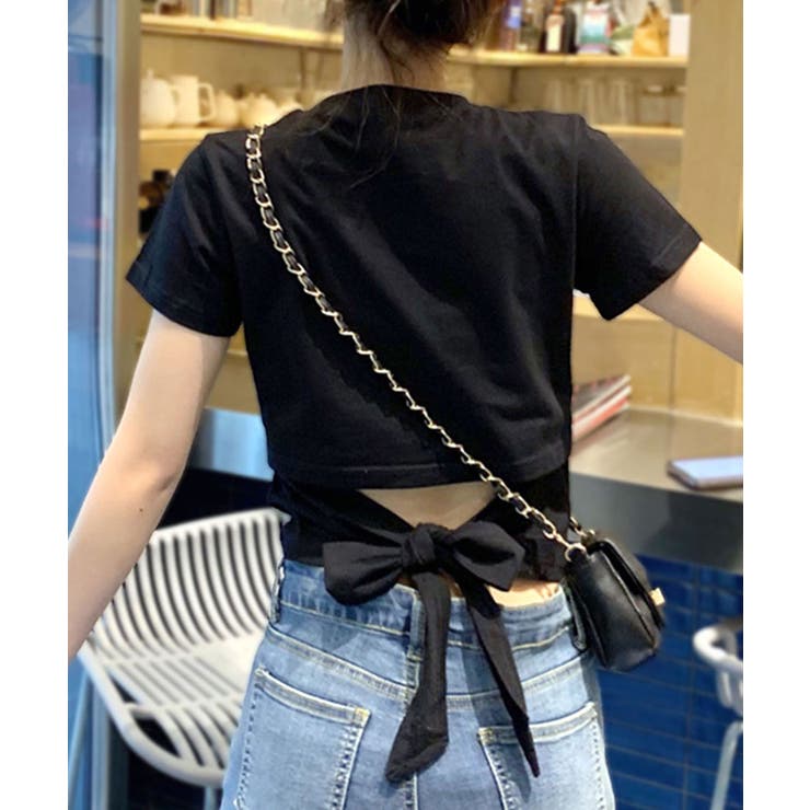バックシャンで旬な装い ウエスト見せバックリボンTシャツ ショート丈 | Riff | 詳細画像14 