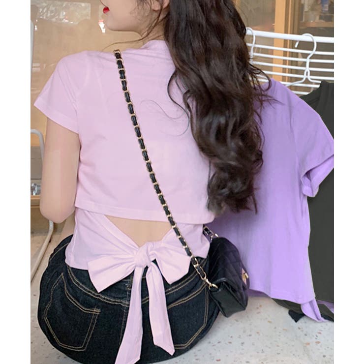 バックシャンで旬な装い ウエスト見せバックリボンTシャツ ショート丈 | Riff | 詳細画像33 