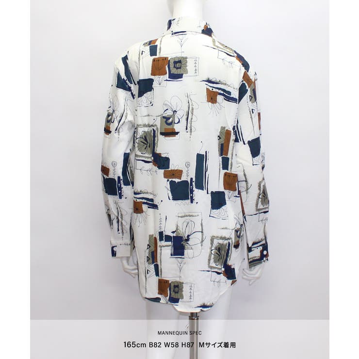 存在感のある総柄プリント 柄シャツ レトロ[品番：NETW0001304
