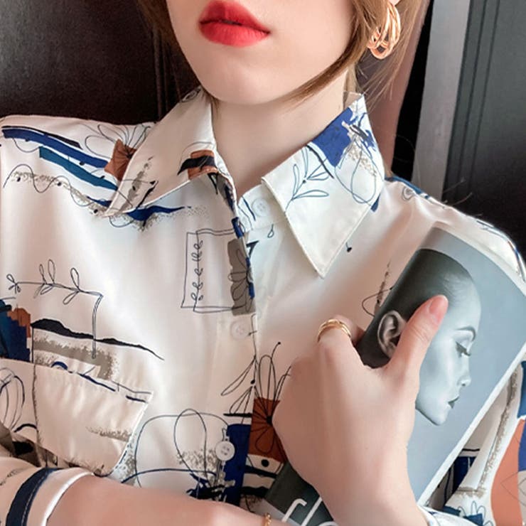 存在感のある総柄プリント 柄シャツ レトロ[品番：NETW0001304