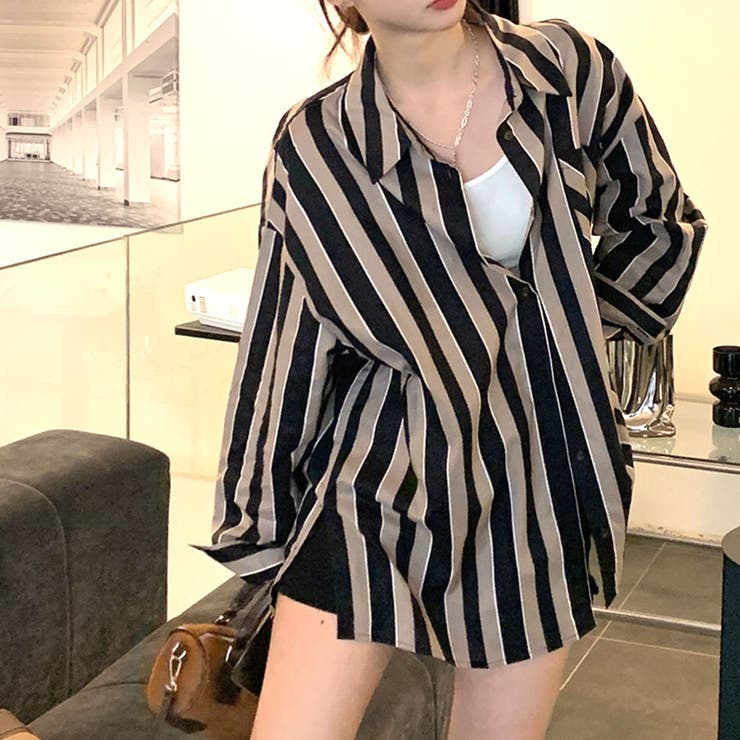 着映えする太ストライプがアクセントに ストライプシャツ ゆるシャツ | Riff | 詳細画像10 