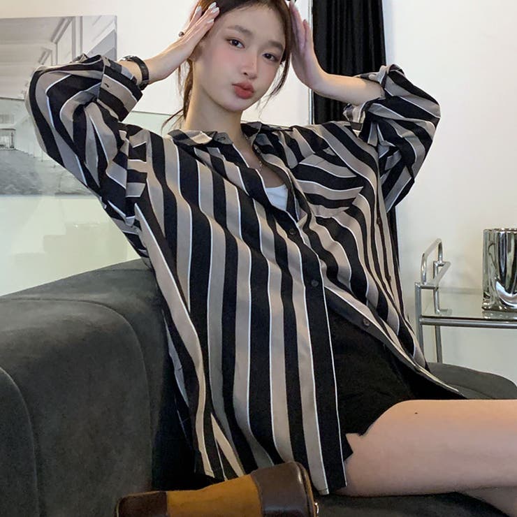 PICONE ストライプ柄チャーム付イラスト長袖Tシャツ サイズ40 シャツ ストライプ柄 レディース 長袖 トップス 送料無料・(50
