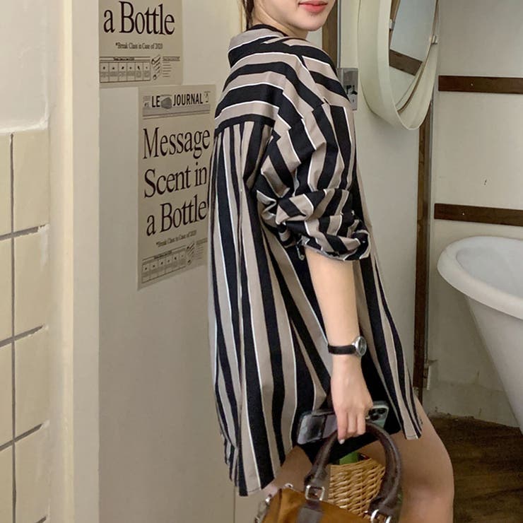 着映えする太ストライプがアクセントに ストライプシャツ ゆるシャツ | Riff | 詳細画像8 