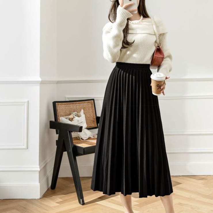 プリーツスカート ウエストゴム ロングスカート[品番