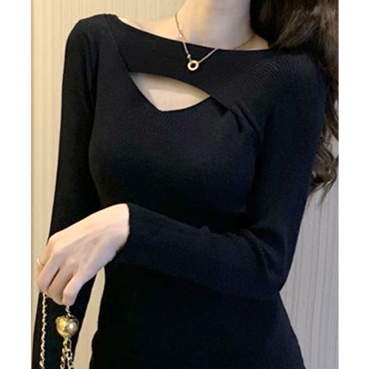 胸元のカッティングデザインがポイント ニットワンピース リブニット | Riff | 詳細画像16 