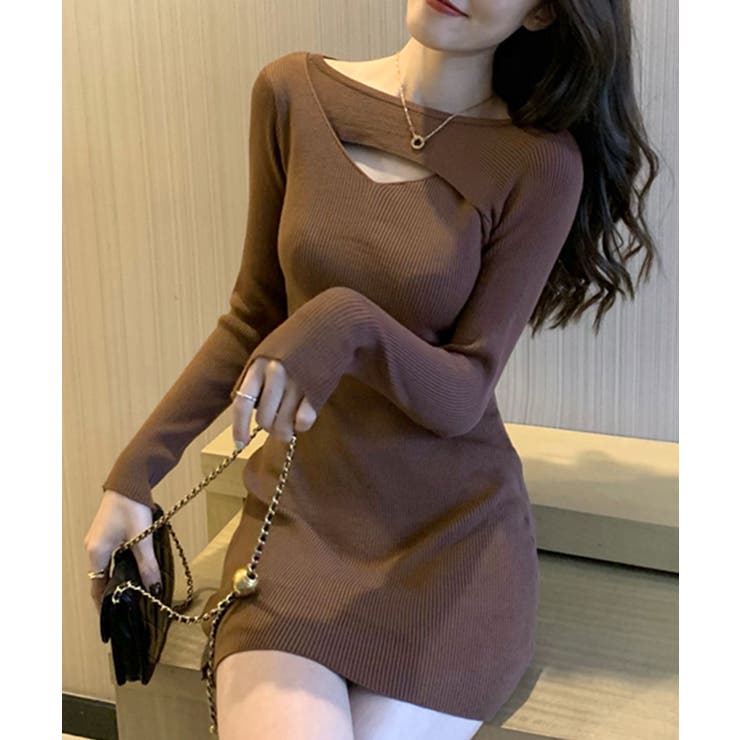 胸元のカッティングデザインがポイント ニットワンピース リブニット | Riff | 詳細画像24 