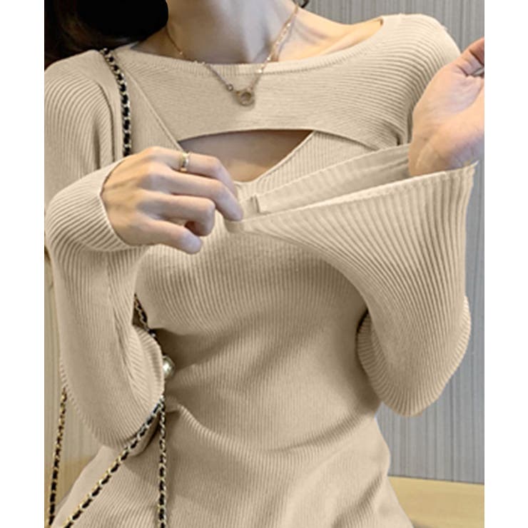 胸元のカッティングデザインがポイント ニットワンピース リブニット | Riff | 詳細画像6 