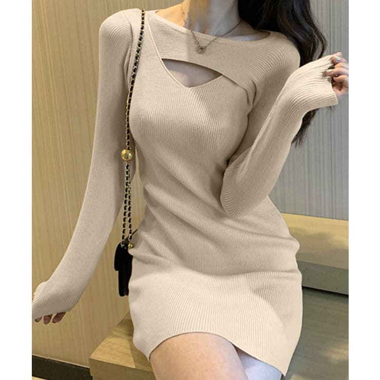 胸元のカッティングデザインがポイント ニットワンピース リブニット | Riff | 詳細画像7 