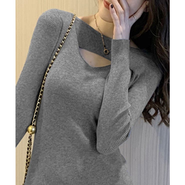 胸元のカッティングデザインがポイント ニットワンピース リブニット | Riff | 詳細画像9 