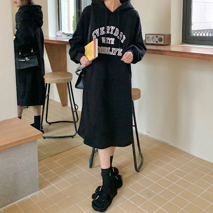 パーカーワンピース ロゴ ロングワンピース[品番：NETW0001362