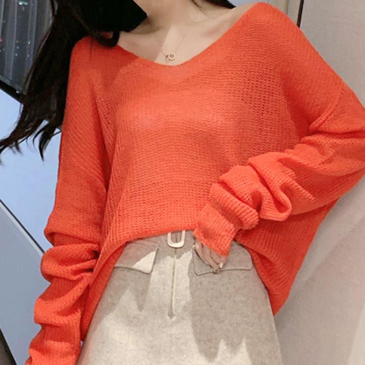 Vネックニット シアー ルーズニット | Riff | 詳細画像3 