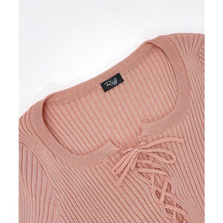 スリムなクロップドニット 半袖ニット レースアップ | Riff | 詳細画像19 