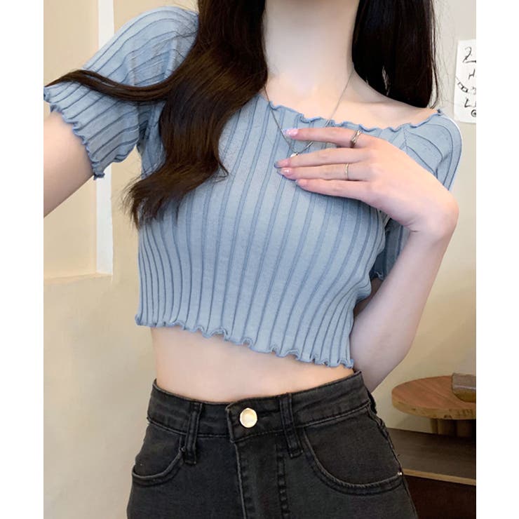 オフショルにもなる2WAYデザイン リブトップス メロウフリル | Riff | 詳細画像12 