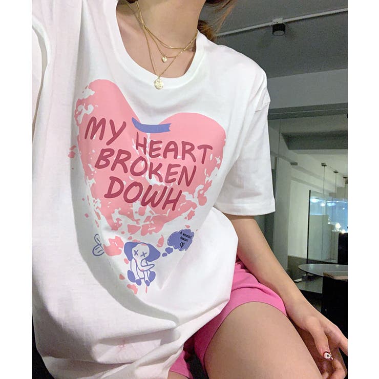 ポップなカラープリントが夏らしいアイテム ハートプリントTシャツ  ロゴ[品番：NETW0001578]｜Riff（リフ）のレディースファッション通販｜SHOPLIST（ショップリスト）