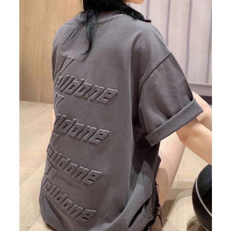 グレー | ぷっくりとしたロゴがPOPなデザイン Tシャツ ロゴエンボス加工 | Riff