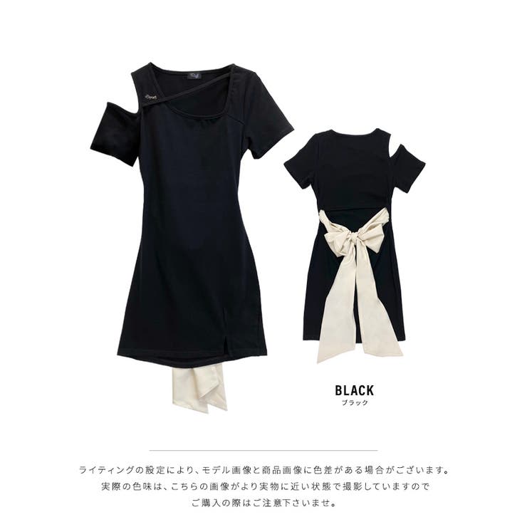 大きなバックリボンがアクセントに 後リボンワンピース ウエスト