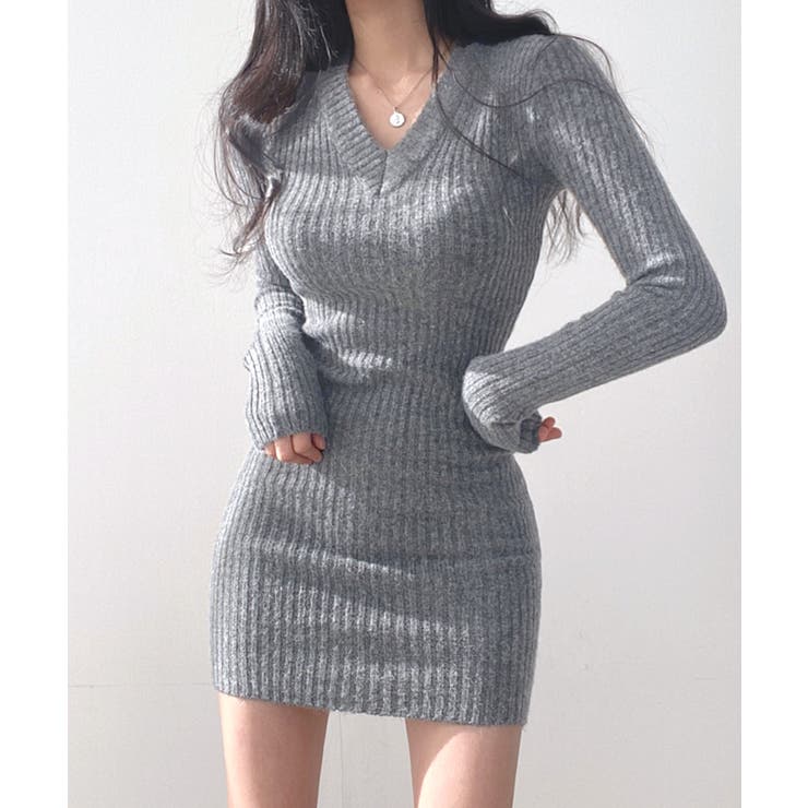 Self-Portrait リブ編み×フレアが美しい ニットミニワンピース フレアーミニニットワンピース(S GREY): ワンピースanuans