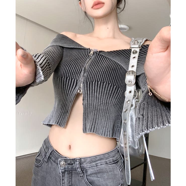 ハーリップトゥ オフショルニット トップス オフショルダー Herlipto 滑らかな肌触りと胸元のカシュクールデザインが女性らしさを演出