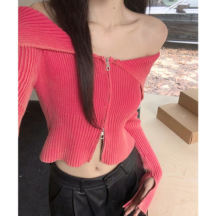 オフショルダー前ZIPトップス ニット オフショル | Riff | 詳細画像2 