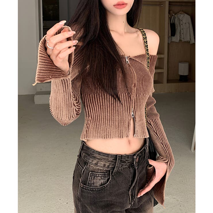 オフショルダー前ZIPトップス ニット オフショル | Riff | 詳細画像4 