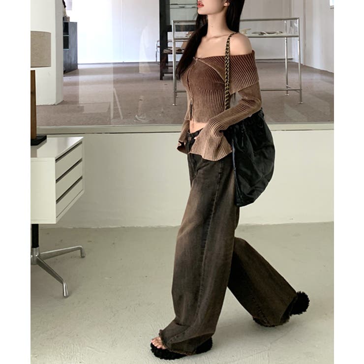 オフショルダー前ZIPトップス ニット オフショル | Riff | 詳細画像8 