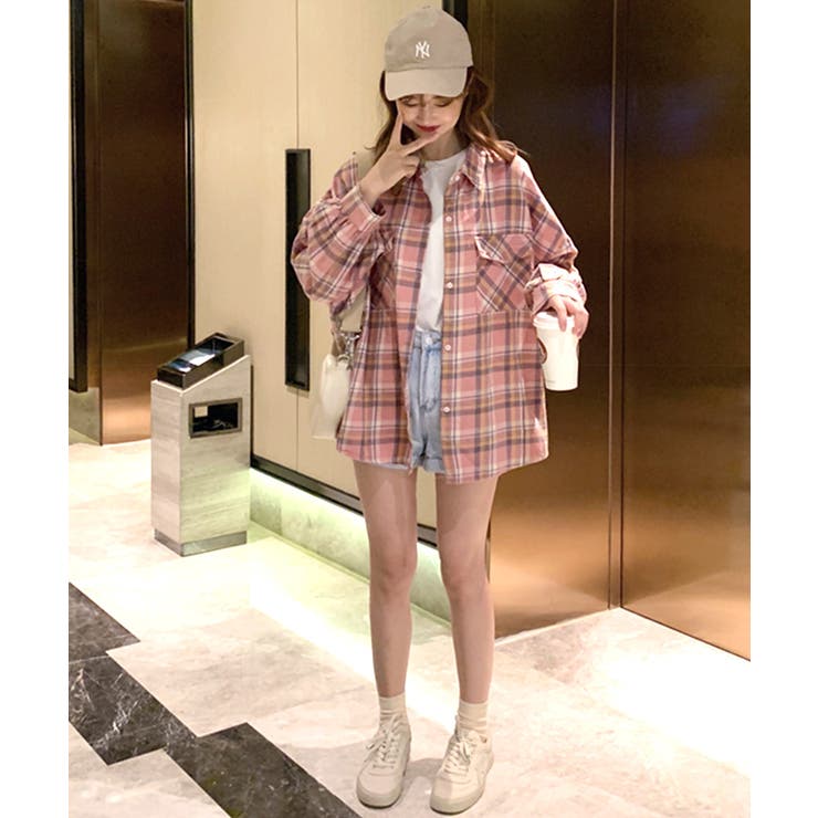 チェックシャツ オーバーサイズ ゆるシャツ[品番:NETW0001670 チェックシャツ オーバーサイズ ゆるシャツ[品番:NETW0001670