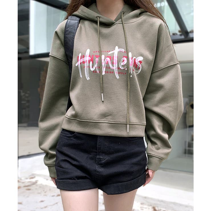 ロゴプリントパーカー ショート丈 クロップド丈[品番：NETW0001680