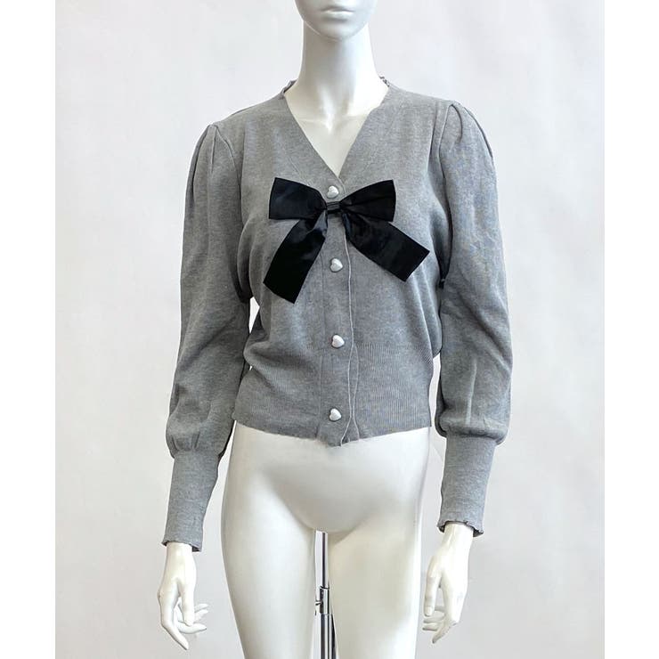 リボン付きVネックカーディガン ニットカーディガン パフスリーブ | Riff | 詳細画像21 