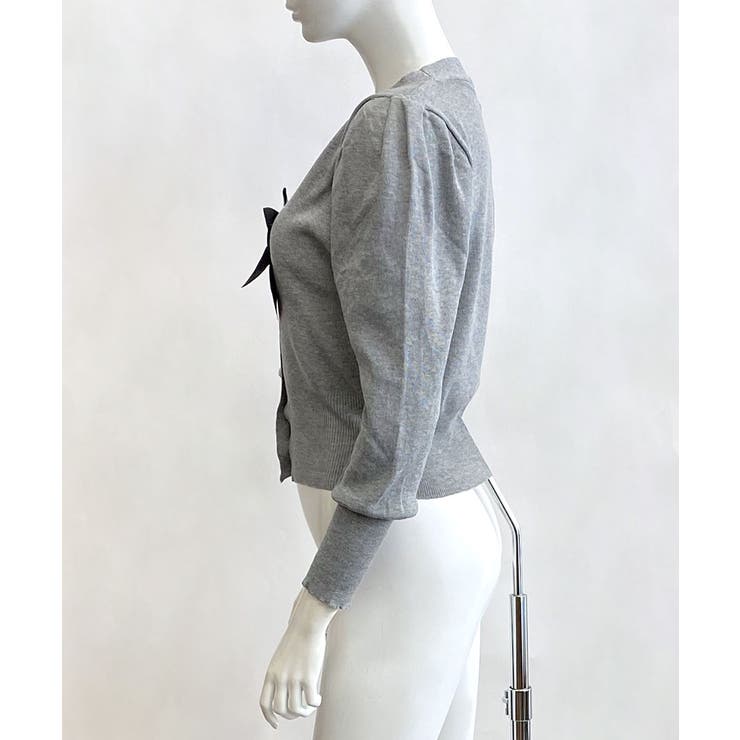 リボン付きVネックカーディガン ニットカーディガン パフスリーブ | Riff | 詳細画像22 