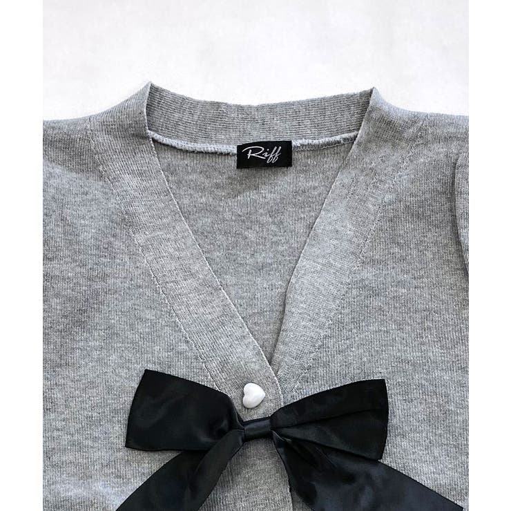 リボン付きVネックカーディガン ニットカーディガン パフスリーブ | Riff | 詳細画像24 