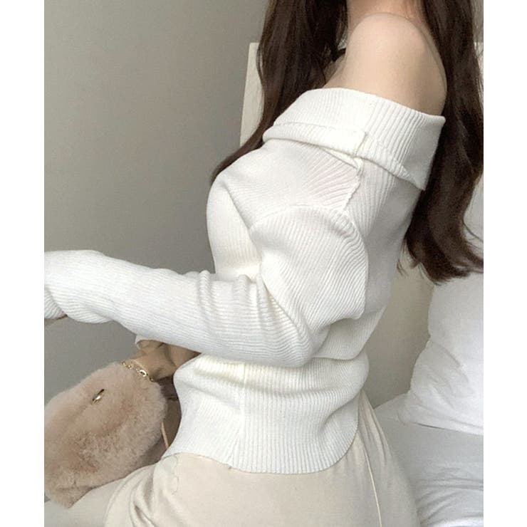 オフショルリブニット オフショルダー リブ編み[品番：NETW0001734