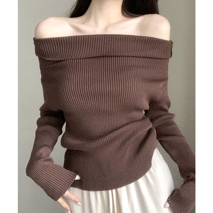 オフショルリブニット オフショルダー リブ編み[品番
