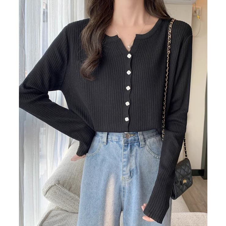 ラウンドネックリブカーディガン リブ編み ショート丈 | Riff | 詳細画像10 