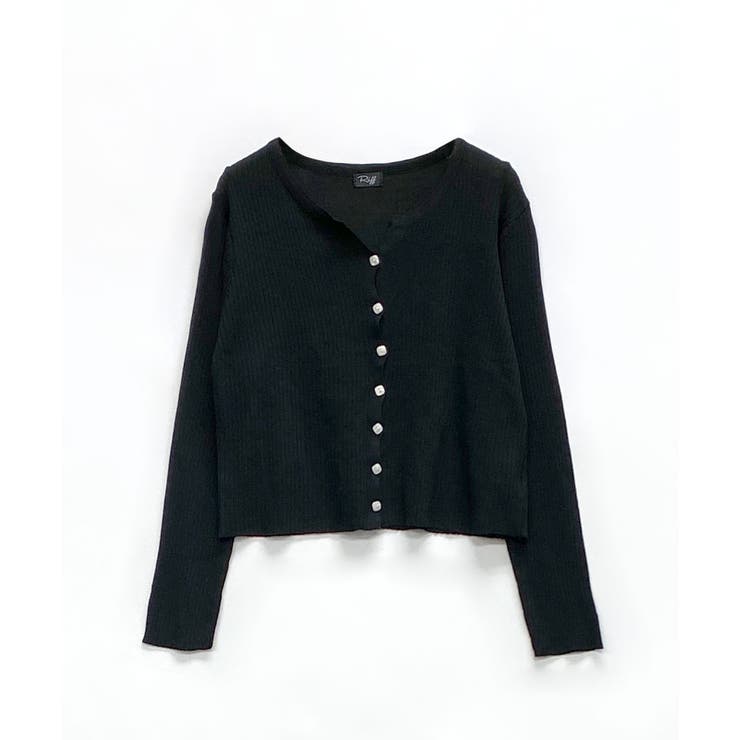 ラウンドネックリブカーディガン リブ編み ショート丈[品番