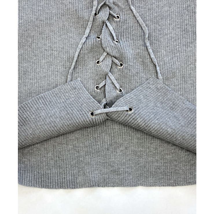 フロントレースアップトップス セーター ヘンリーネック[品番