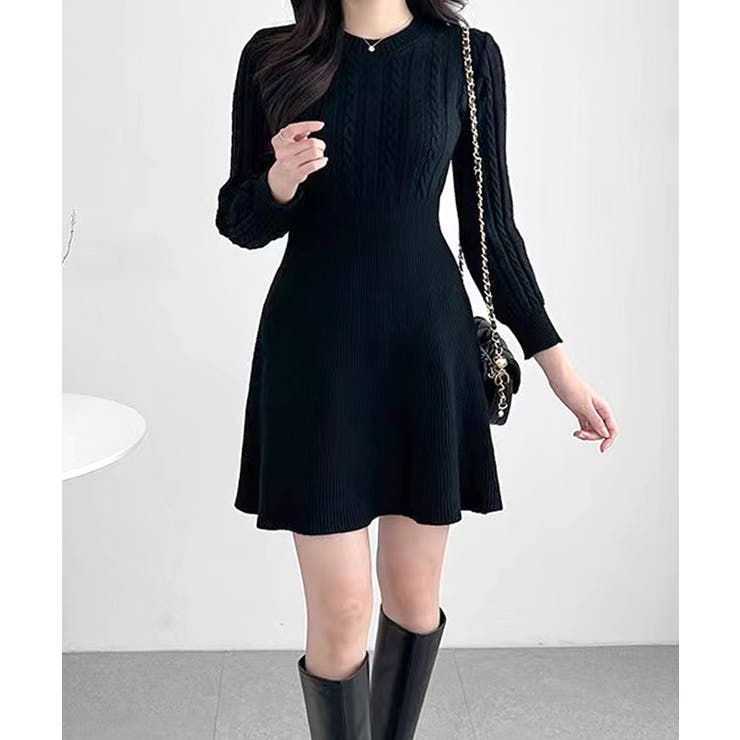 ケーブルニットワンピース ケーブル編み ミニワンピース[品番