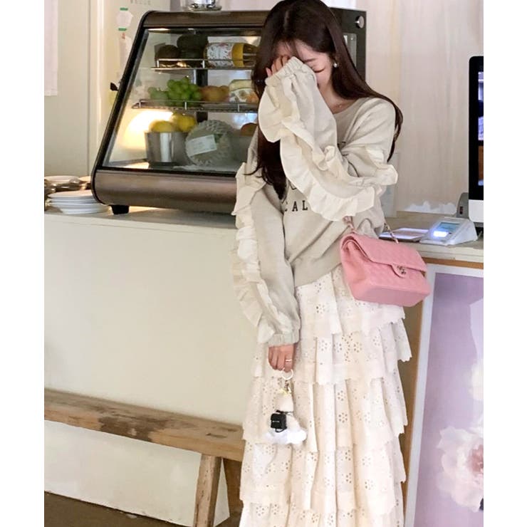 袖フリルロゴトレーナー スウェット ショート丈 | Riff | 詳細画像9 