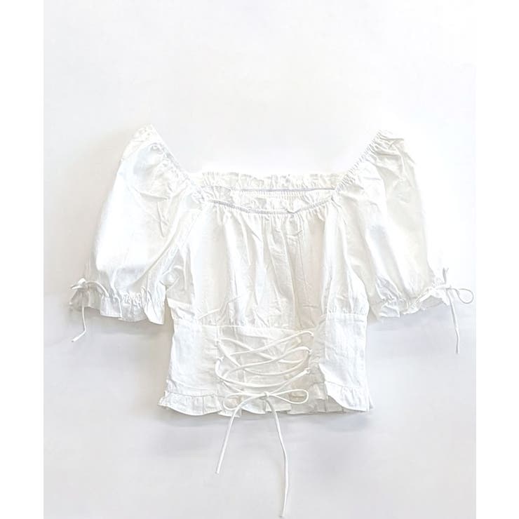 袖リボンスクエアネックトップス レースアップ パフスリーブ | Riff | 詳細画像37 