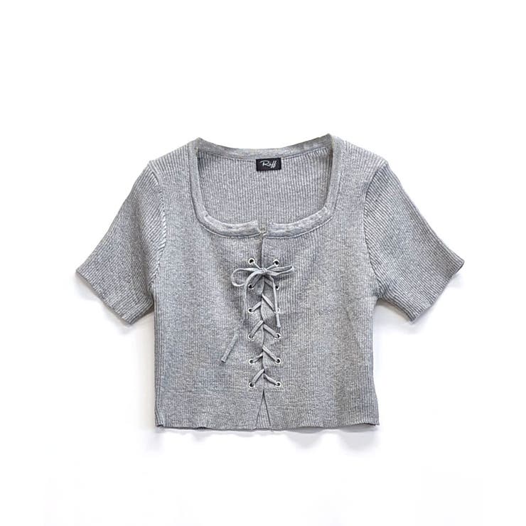 レースアップ半袖リブニット クロップド丈 リブ編み | Riff | 詳細画像27 