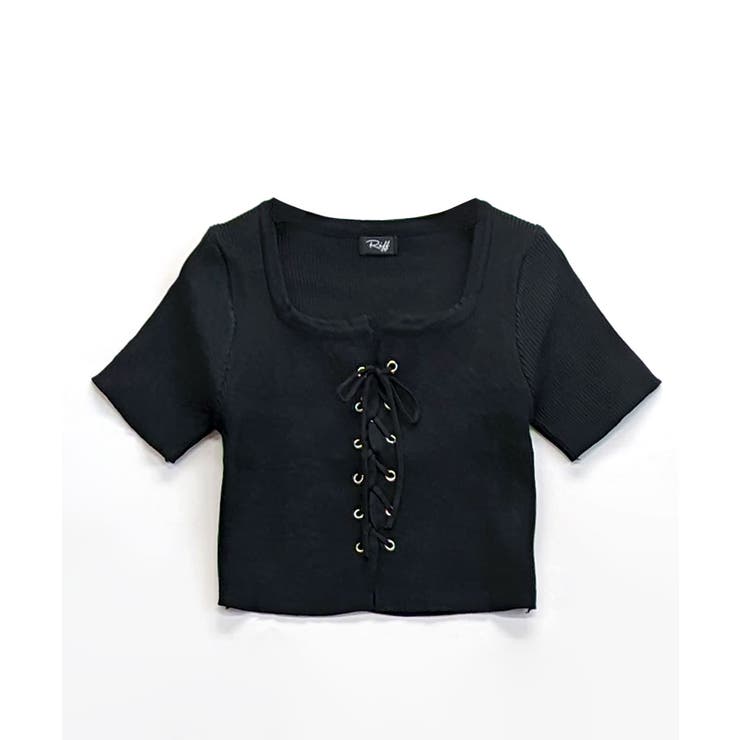 レースアップ半袖リブニット クロップド丈 リブ編み | Riff | 詳細画像28 