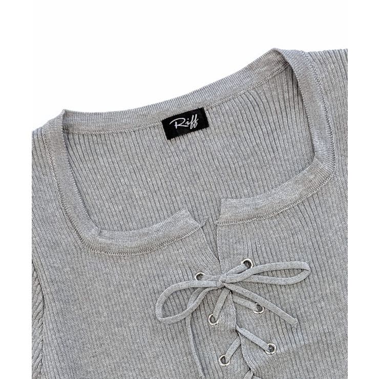 【SALE】【SILVIAN HEACH】クロップド丈半袖リブニット●GPP24019 レースアップ半袖リブニット クロップド丈 リブ編み[品番