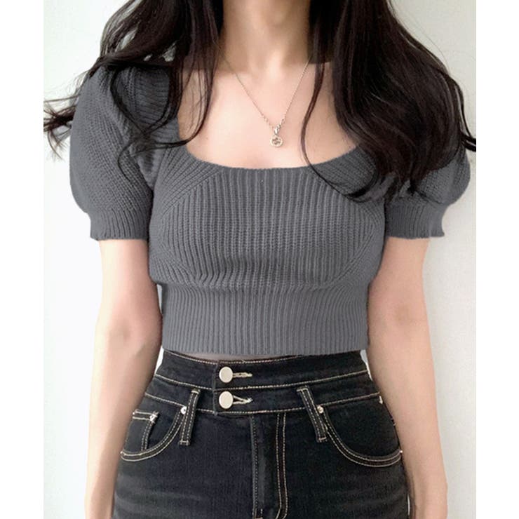 後ろリボントップス スクエアネック半袖ニット サマーニット | Riff | 詳細画像15 