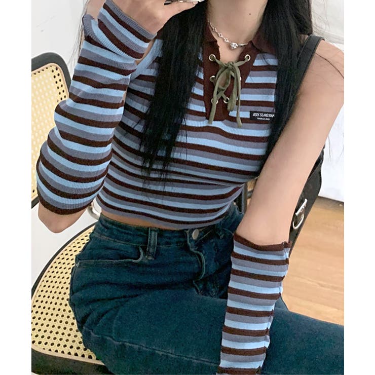 アームウォーマー付き トップス ボーダー | Riff | 詳細画像10 