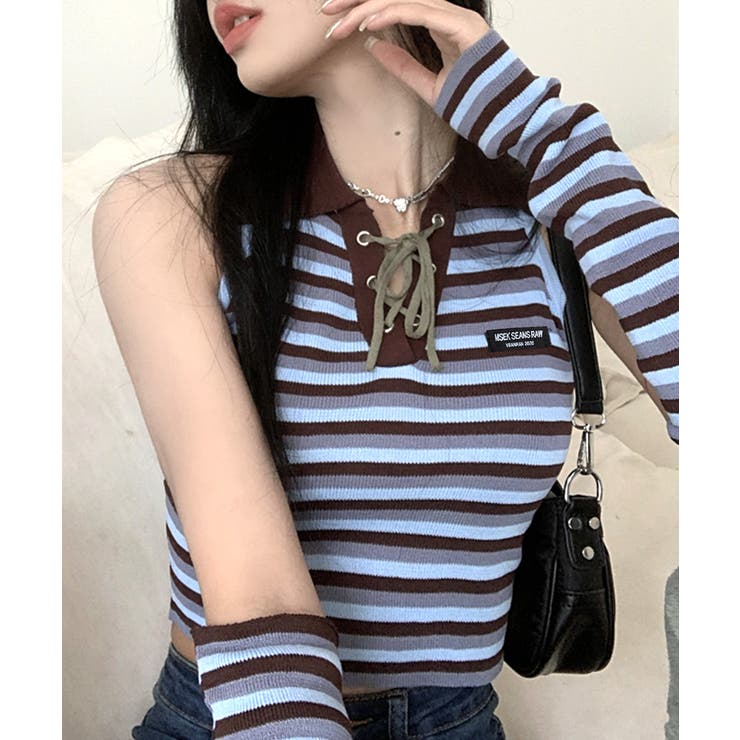 アームウォーマー付き トップス ボーダー | Riff | 詳細画像11 